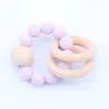 Baby Natural Wooden Teethers Toys Silicone Teether Rattle Baby Heath Accessories Spädbarn Fingrar Tränar Färgglada tänder Ring PL6555751