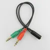 Pleciony 20cm 3.5mm Y Splitter 2 Jack Męski do 1 Kobieta Słuchawki MIC Aux Audio Adapter Kabel do słuchawki Telefon komórkowy Wysoka jakość