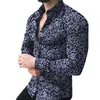 Koszule Moda Dla Mężczyzn Z Długim Rękawem Kwiatowy Wydruk Koszula Jesienne Koszule Mężczyźni Sukienka Camisa Przycisk Lapels Collar Mężczyzna Wyłącz Kołnierz