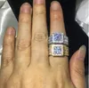 Vecalon Vintage Court Ring 925 Sterling Silber Prinzessin Schnitt 3CT 5A CZ Party Ehering -Ringe für Frauen Männer Schmuck