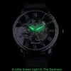 Forsining relógio mecânico esportivo retrô com design de moda, esqueleto, mãos luminosas, pulseira de malha transparente para homens, marca de luxo j2544