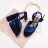 Wino Red Royal Blue Velvet Platle Sandals Criss Cross Burekle High Heels Letni imprezowe buty 9187367