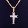 Ice Out Square Zircon Men's Cross Pendant Necklace Rock Street Hip Hop Jewelry Three Colors for Gift