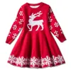 Jupes de noël pour petites filles, couleur rouge, tricot de cerf, robe chaude de vacances pour enfants, jupes de fête pour enfants