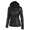 Läderjacka Kvinnor Slim Coat Faux Leather Jacket Gothic Motorbike Pu Coats OuterWear Hooded Zipper Lady Coat XS-7XL