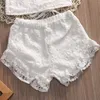 Juldekorationer Canis White Sweet Toddler Kids Girls Lace Crochet Bow Back Tops Shorts Outfits 2st Set kl￤der 2-7T1