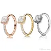 NUEVO 3 colores cuadrado CZ diamante piedra anillo de bodas original para Pandora 925 plata oro rosa oro amarillo plateado anillos conjunto para mujeres