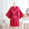 Women's Faux Silk Satin Nightgown Mother Short Sleeve Pure Color Sleepwear Women Summer Loose Home Clothes Bathrobes RRA404