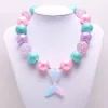 Collier de perles de chewing-gum épais fait à la main pour enfants filles charme queue de sirène pendentif collier bricolage bébé bijoux cadeau