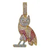 14K mrożony Diamond Owodrake Owl Animal Naszyjnik Bling Bling Micro Pave Cubic Zirconia Symulowane diamenty 24 cali linowe cha326n