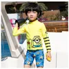 summer Boys swimsuits kids anime printed swimwear children cartoon stripe long sleeve split swimming boys diving suit Y1353