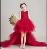 Red Tulle Flower Girl Dress Pageant Party Wedding Kids Sukienki Dla Dziewczyn Long Trailing Birthday Princess Communiation Costumes