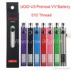 Authentique stylo vape UGO-V II 2 510 fils Kits de batterie EVOD préchauffés à tension variable UGO V3 avec chargeur eGo Micro USB Passthrough ecigs