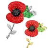 Grünes Blatt, rote Kristall-Mohnblumen-Brosche, Event-Partyzubehör für das britische Gedenktagsgeschenk, Royal British Legion Blumen-Mohnblumen-Anstecknadel