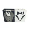 Bruiloft Tuxedo Tote Zakken Zwart Wit Bruidegom Tuxedo Papieren Bag Bruiloft Verjaardagsfeestje Groomsmen Gift Gunst Tassen