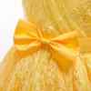 Beauty Ballgown Yellow Długie Koronki Dzieci Sukienki Wedding Pageant Dresse Birthday Party Dresses First Communion 20191