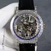 NY CALATRAVA 5180 1R TOURBILLON Automatisk herrklocka snidat fodral stål skelett urt vita blå män titta läder klockor pureti300g