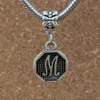 50pcs/lot Antique silver Initial Alphabet Disc "M" Charm Pendants For Jewelry Making Bracelet Necklace DIY Accessories 14.8x30.8mm A-397a