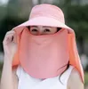 Women Mask Wide Brim Hat 5 Colors Full Mask Summer UV Protection Face Neck Flap Cap Outdoor Solid Bucket Hat LJJO76486401160