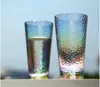 다채로운 해머 포인트 유리 컵 무연 두꺼운 바닥 크리스탈 텀블러 위스키 컵 내열성 도금 차가운 음료 눈부신 라인