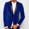 Royal Blue Velvet 웨딩 신랑 턱록 턱시도 블랙 숄 옷판 슬림 맞춤 맞춤형 비즈니스 이브닝 파티 남자 정장 (재킷 + 바지)