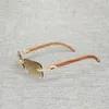 Vit svart vintage buffel rhinestone horn kantfria solglasögon män träglasglasögon metallram nyanser för sommarklubbens glasögon ch08320360