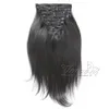 12-26 tum Clip Ins European Brasilianska Human Hair Silke Straight Extensions Obehandlade 180g Naturliga svarta Goldenins Mänskliga hårförlängningar