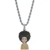 14K Gold Plated Icy Huey Icy Riley Boondocks Pendant Necklace Mens Micro Pave Cubic Zirconia with 24inch Rope chain