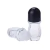 30ml 50ml Clear Glass Essential Oil Perfume Bottle Flat Roll på flaska med stor plastrulle för kroppsdeodorant Ögon Essentiell olja