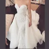 Robes de mariée vintage chérie dentelle appliques robe de mariée sirène overskirts style tulle balayage train robes de mariée pas cher 2019