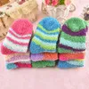 1Pair Cute Coral Fleece Striped Winter Socks Warm Fluffy Baby Floor Socks Soft Feet Warmer Toddler Infant Kids Christmas Gifts free shipping