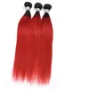 Perulu İnsan Saç Uzantıları Düz ​​2 Paket 1B/Kırmızı Ombre İki Ton Renk 10-28inch 1B Kırmızı 2 Parçası/Lot Çift Acı
