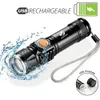 Kraftfull LED-ficklampa med svans USB-laddningshuvud Zoomable Waterproof Torch Portable Light 3 Belysningslägen Inbyggt Batteri