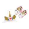 Unicorn First Walkers baby girl shoes newborn +Unicorn hair band 2pcs Moccasins Soft Infant Walker Shoe A2388