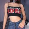 Sexy Young Girl Summer party Iron chain belt Strap Tube Top Tank Tops Backless Short Blouse Crop Women letter print club shirts streetwear