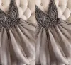 Sparkle Crystal Beaded Short Cocktail Dresses Gray Homecoming Dress Cheap Double Vneck Sexy Shiny Mini Prom Gowns Abiye Vestidos4599909