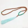 ST0246 Turquoise 108 Mala Beads Necklaces Third Eye Chakra Necklace Bohemian Tassel Necklace Knotted Stone Jewelry