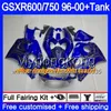 Cuerpo + tanque para SUZUKI SRAD GSXR 750600 GSXR600 96 97 98 99 00 291HM.21 GSXR-600 Stock azul caliente GSXR750 1996 1997 1998 1999 2000 Carenados