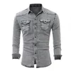 Men's Casual Shirts Denim Shirt Men Cotton Jeans Fashion Autumn Slim Long Sleeve Cowboy Stylish Wash Tops Asian Size 3XL