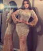 Sukienka wieczorowa Yousef Aljasmi High Secion Srebrny Kryształ Syrenka długiego rękawa Lress Kim Kardashian 0079