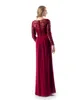 New A-line Dark Red Long Modest Mother of the Bride Dresses With Long Sleeves Lace Top Chiffon Skirt Mother's Formal Dress Custom Made
