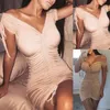 İNGILTERE Kadın Bodycon Kalem Elbise Bayanlar Yaz Clubwear Mini Elbise Kadın Yaz Seksi Elbiseler Polyester V Yaka Elbiseler