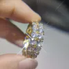 Hip Hop glänzende Doppelschichten weißer Zirkonia Bling Ring 18k Real Gold Plated Frauen Finger Ring Ring Ring Ring