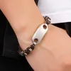Free Ship XMAS Gifts Silver / gold Mens Punk Modern Jewelry stainless steel Black leather knitting box chain ID Bracelet bangle 8.5''