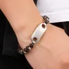 Livraison gratuite Cadeaux de Noël Argent / Or Mens Punk Bijoux modernes en acier inoxydable Boîte à tricoter en cuir noir Chaîne ID Bracelet Bracelet 8.5''