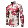 Mode Printemps Casual Hommes Chemise Slim Fit Fleur Imprimer Chemise En Lin Chemises À Manches Longues Homme Floral Social Masculina M-3XL Top Qualité