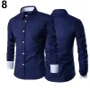 Fashion-Men Casual Business Knappad Formell Långärmad Grid Slim Fit Stylish Luxury Shirt Top Navy Burgun för Man