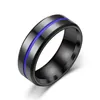 Hot Sale Groove Black Designer Ring Black Blu Stainless Steel Wedding Rings för Men Charm Emalj Ring Male Smycken