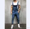 Homens da moda jeans rasgados Macacões Hi Rua Distressed Denim Jardineira For Man Suspender Calças Tamanho S-XXXL