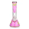 12" Handpainted Floral Glass Beaker Bong Water Pipe Hookah 7mm Thick Ice Ash Catcher Dab Oil Rigs Smoking Bongs Bubbler Pipes Bowl